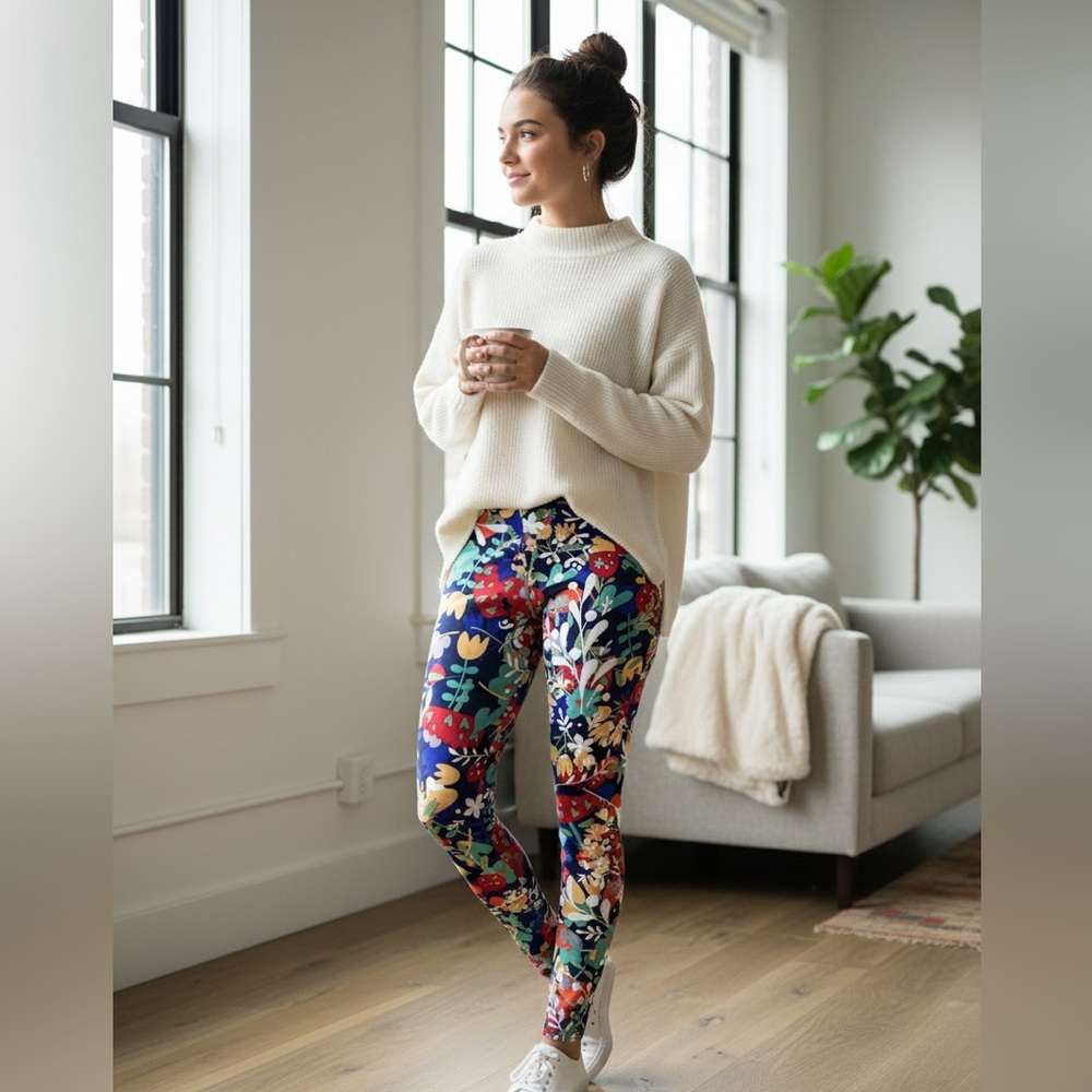 Scandinavian Floral Folk Art Patterned Leggings